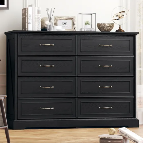 Vista 14 de Thacuok Cómoda de 3 cajones para dormitorio, cómoda de madera de 24 pulgadas de ancho, cómoda rústica de granja con cajones grandes y asas de metal