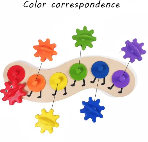 Vista 3 de Rainbow Caterpillar Gear Toy - Teaches Color Names & Matching - Spinning Rainbow Baby Toy - Toddler Puzzle