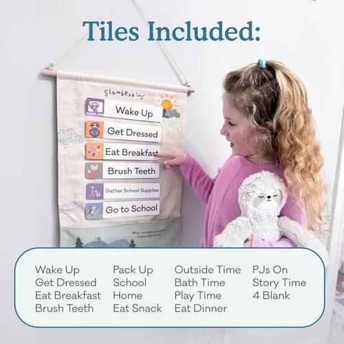 Vista 4 de Slumberkins Horario visual de 18 piezas para niños Herramienta visual reversible para enseñar rutinas diurnas y nocturnas en casa y escuela