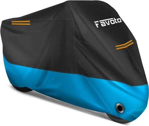 Vista 12 de Favoto - Funda impermeable para motocicleta, universal, duradera, reflectante, protección para cualquier temporada, con orificios de seguridad