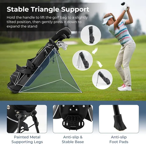 Vista 6 de Bolsa de golf portátil para palos de golf con 4 divisores de direcciones, 4 bolsillos, correas de hombro ajustables, bolsa de golf para lápices