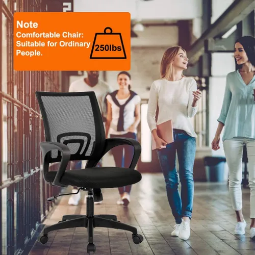Vista 6 de Meet perfect Silla de oficina con respaldo medio, moderna silla ejecutiva de escritorio para computadora, silla giratoria con ruedas, silla Negro