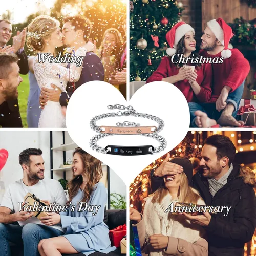 Vista 4 de Pulseras a juego para parejas, pulsera de promesa, regalo de Navidad para novio, novia, cumpleaños, día de San Valentín