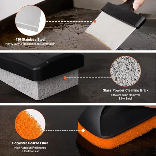 Vista 2 de Kit de limpieza de parrilla SHINESTAR para Blackstone, kit de limpieza de parrilla de parte superior plana de 12 piezas, equipado con almohadillas