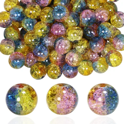 Vista 43 de 100 unidades de cuentas de vidrio craquelado de 10 mm para hacer joyería - Cuentas de cristal espaciadoras redondas a granel, suministros