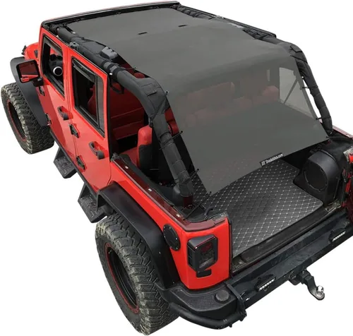Vista 23 de Shadeidea - Parasol para vehículo Jeep Wrangler JK (2007-2018) de 2 puertas, delantero y trasero, pantalla de malla color negro, cubierta