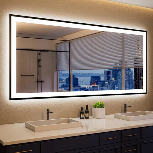 Vista 77 de ISKM Espejo LED de 20 x 28 pulgadas para baño, espejo de tocador iluminado para pared con luces frontales + espejo de baño LED retroiluminado
