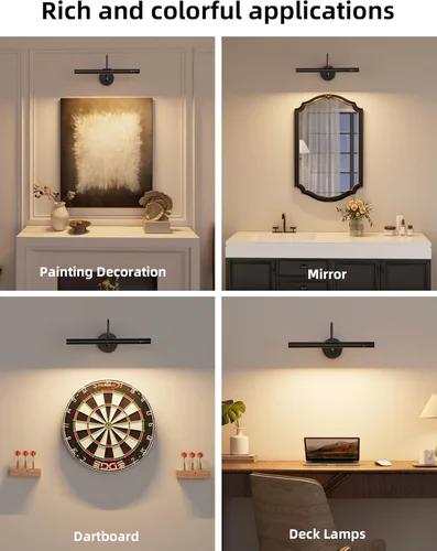 Vista 6 de VOLISUN Luces de imagen para pared, luz recargable de 15.7 pulgadas, funciona con pilas, 3 temperaturas de color, luz de imagen inalámbrica con Negro