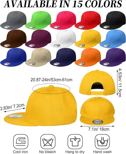 Vista 3 de 15 Pack Snapback Hats for Men Hip Hop Style Hats Solid Baseball Hats Adjustable Snapback Cap Flat Brim Baseball Caps