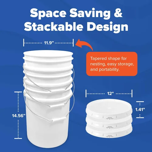 Vista 3 de ePackageSupply Cubo blanco de 5 galones con tapa, fabricado en Estados Unidos, grado alimenticio, cubo de plástico extra duradero resistente, cubos
