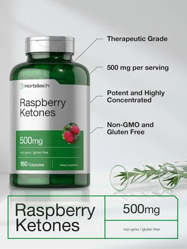 Vista 3 de Horbäach Cetonas de frambuesa 500 mg 180 cápsulas Píldoras sin OMG y sin gluten