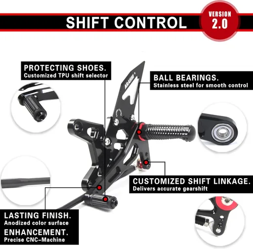 Vista 3 de Arashi (Versión2.0) reposapiés traseros ajustables para Yamaha YZF R6 2006-2016 Conjunto de reposapiés traseros Piezas de reposapiés Pies