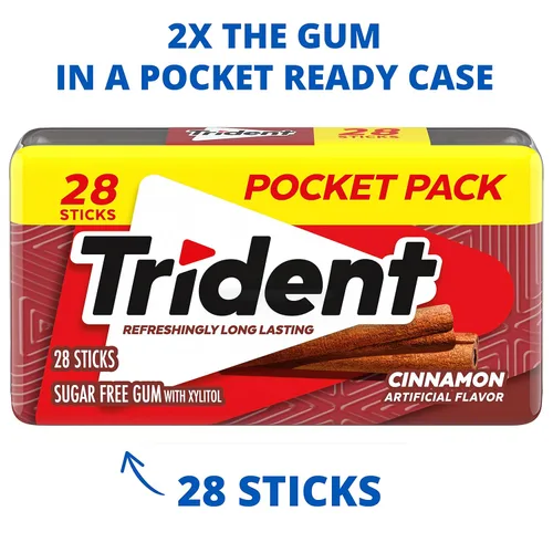 Vista 4 de Trident Cinnamon - Goma de mascar sin azúcar, sabor a canela, 6 paquetes de bolsillo de 28 unidades (168 unidades en total)