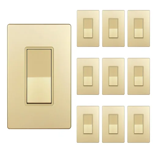 Vista 49 de ENERLITES - Interruptor de palanca decorativo de encendido/apagado con placas de pared, unipolar, 3 cables, tornillo de conexión a tierra, grado