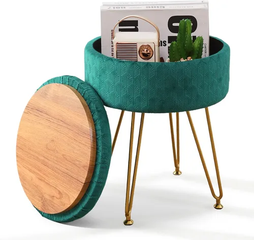 Vista 10 de Cpintltr Taburete de Terciopelo con Almacenamiento con Tapa Desmontable Redonda, Taburete de Sofá, Reposapiés con Asiento Acolchado, Estilo Moderno