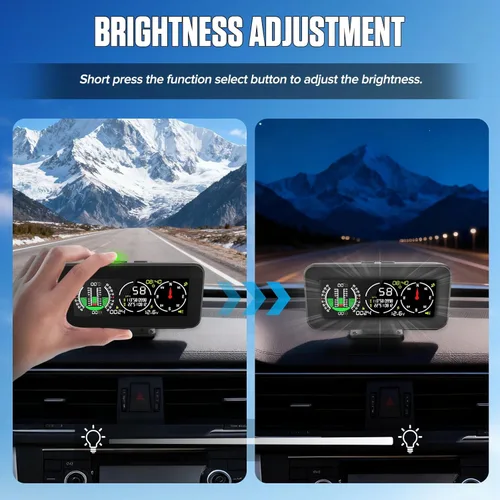 Vista 8 de Inclinómetro de coche M60 para vehículos todoterreno SUV, velocímetro GPS MPH KMH con brújula, medidor digital multifuncional HUD de nivel e