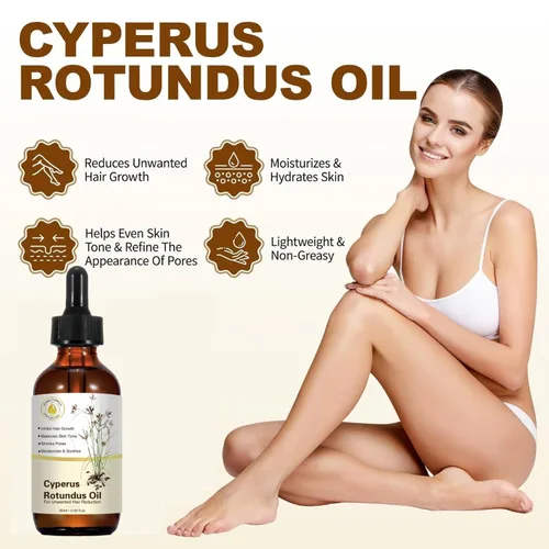 Vista 3 de Cyperus Rotundus Oil, 100% Natural Herbal Formula, For Unwanted Hair Reduction, Balances Skin Tone, 60ml 2.02 fl.oz