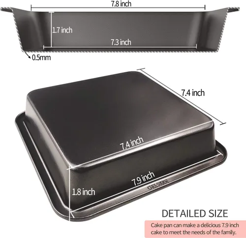Vista 2 de CHEFMADE Molde cuadrado para tartas, 8 pulgadas, antiadherente, de acero al carbono, molde para hornear, bandeja para hornear, para pasteles, pan