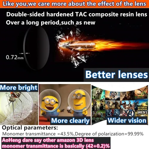 Vista 4 de Gafas Pasivas 3D Cinema Marco Grande, Más Claro, Brillante, Para Película RealD 3D (Paquete de 2)
