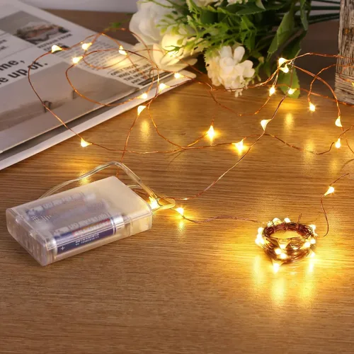 Vista 9 de Sanniu - Tiras de miniluces LED, de cable de cobre, luces tipo estrellas o de cuento de hadas, alimentadas por pilas, paquete de 2, para Navidad