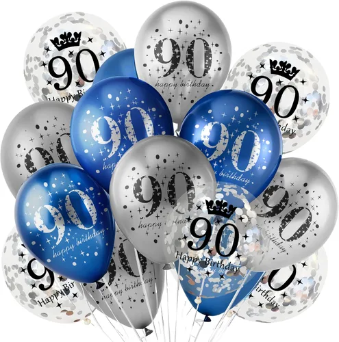 Vista 21 de 18 Piezas Globos de Decoraciones de Feliz Cumpleaños Azul Marino Plateado Globos de 100 Cumpleaños Decoración Feliz 100 Cumpleaños Confeti Globos