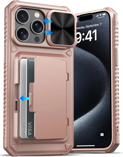 Vista 62 de ATATOO Funda para iPhone 17 con Portador de Tarjetas (Almacena 3-5 Tarjetas) [Bloqueo RFID] y Cubierta Deslizante para Cámara, Protección de Grado