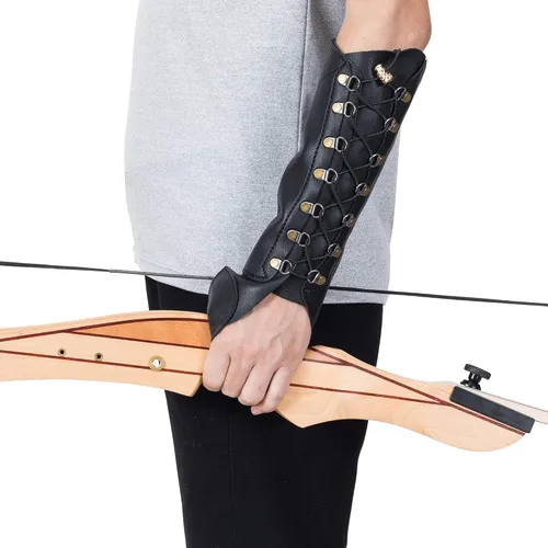 Vista 6 de PU cuero tiro con arco protector de brazo protector de mano de arco largo caza tiro