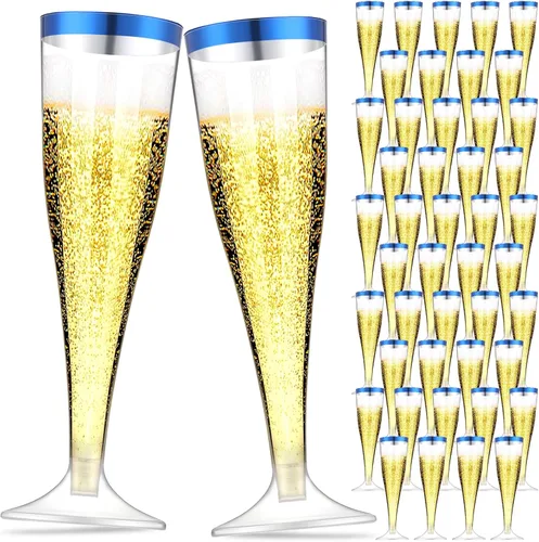 Vista 8 de Zubebe 100 Piezas de flautas de champán de plástico 4.5 oz Copas de champán de plástico transparente clásico Copas de champán para bodas, fiestas