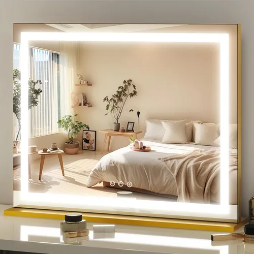 Vista 24 de FENNIO Espejo de tocador con luces, espejo de maquillaje iluminado de 12 x 16 pulgadas con control táctil inteligente, 3 modos de color y brillo