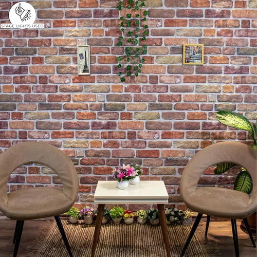 Vista 3 de Dundee Deco Paneles de pared 3D de ladrillo sintético, revestimiento de pared de aspecto de piedra marrón beige, espuma de poliestireno, muestra