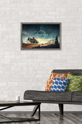 Vista 2 de Trends International Starfield - Póster de pared de primeros pasos, 14.72 x 22.37 pulgadas, versión enmarcada de madera de granero