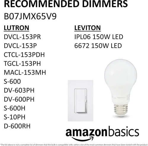 Vista 12 de Amazon Basics - Bombillas LED A19, equivalente a 60 vatios, 9W de eficiencia energética, base estándar E26, blanco suave 2700K, regulable, vida útil