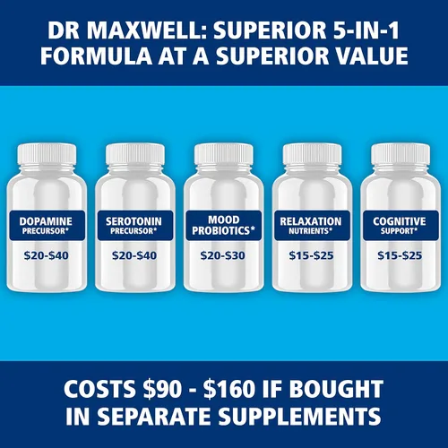 Vista 5 de Dr. Maxwell Suplementos de serotonina y dopamina con probióticos para el estado de ánimo, soporte 5 en 1 para (1) dopamina (2) serotonina (3) estado