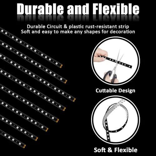 Vista 3 de 8 tiras flexibles XT AUTO con 15 luces LED en un largo de 12" y voltaje de 12 V. Producto impermeable, apto para el interior y exterior del auto