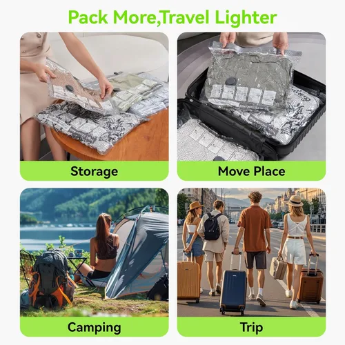 Vista 9 de Paquete de 12 bolsas de vacío para viajes con bomba USB y tipo C, cubos de embalaje de compresión para equipaje, bolsas de sellado al vacío
