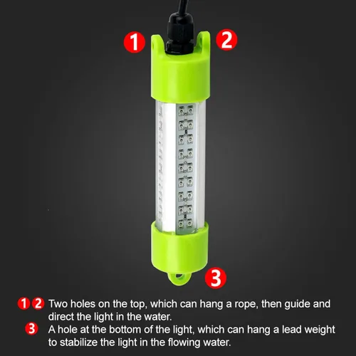 Vista 6 de LOSTCAT 18W 45W DC 12V Luz LED verde IP68 impermeable de aluminio súper brillante para cebo de pesca submarina en muelle, luz de pesca subacuática