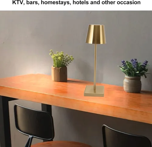 Vista 6 de TOPINCN Lámpara de mesa, lámpara de mesa LED de alto brillo regulable moderna y simple, lámpara de mesa inalámbrica recargable para bar restaurante