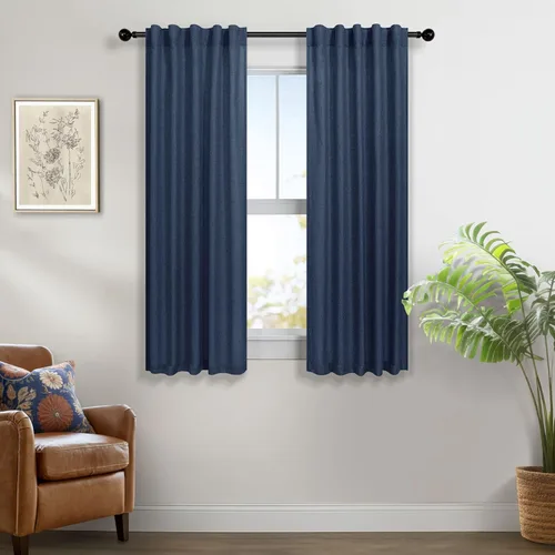 Vista 21 de Cortinas de lino natural semitraslúcidas Pitalk de 36 pulgadas de ancho para sala de estar, juego de 2 paneles con pestaña trasera, cortinas