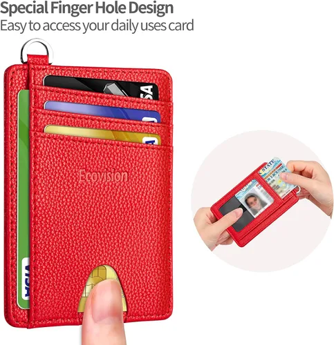 Vista 6 de EcoVision Cartera delgada minimalista con bolsillo frontal, bloqueo RFID, tarjetero con grillete en D desmontable para hombres y mujeres
