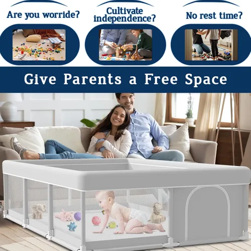 Vista 2 de Corralito para bebés de 74 x 50 pulgadas, corralito para bebés y niños pequeños, centro activo para interiores y exteriores, resistente corral