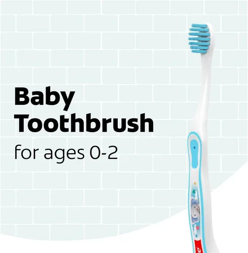 Vista 2 de Colgate My First - Cepillo de dientes para bebés y niños pequeños, extra suave, para entrenamiento infantil, edades 0-2, 6 unidades (paquete de 2)