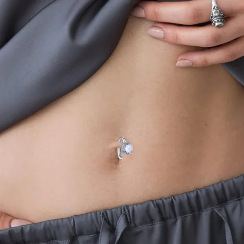 Vista 7 de FLYUN Belly Button Ring with Easy-to-wear Hook 14G10MM Hypoallergenic Sterling Silver Belly Ring Belly Piercing Ring Navel Piercing Jewelry