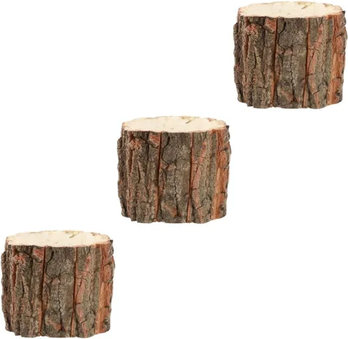 Vista 4 de HANABASS Maceta de madera para flores, 3 piezas, contenedor de madera rústica, cubo de corteza de madera, soporte para arreglos florales, maceta