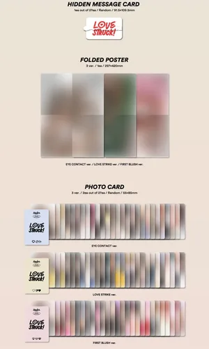 Vista 5 de KEP1ER LOVESTRUCK! The 4th Mini Album ( EYE CONTACT + LOVE STRIKE + FIRST BLUSH - 3 Ver Set. + First Press Folded Poster ) K-POP SEALED