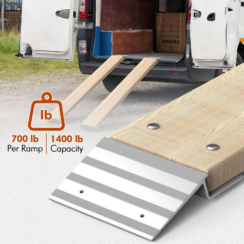 Vista 5 de Salcod Kit Superior de Rampa de Aluminio, Extremos de Rampa de Carga Resistentes de 2"× 8" para Camión, Motocicleta, Cortacésped y ATV, Capacidad