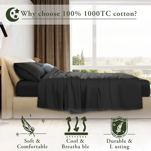 Vista 3 de LBRO2M Juego de sábanas de 1000 hilos tamaño Queen de 1000 hilos, sábanas de 4 piezas, bolsillo profundo de 16 pulgadas, ropa de cama súper suave