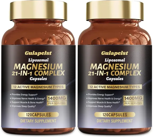 Vista 9 de Complejo de magnesio liposomal 21 en 1 de 1400 mg (citrato, glicinato, malato, etc.) en cápsulas - 12 tipos activos de magnesio con vitamina D3, B6
