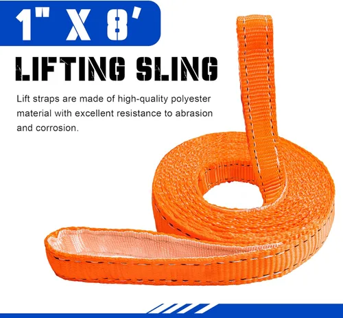 Vista 5 de Correas de elevación de 1 x 8 pies, correas planas resistentes para levantamiento de ojos con bucles reforzados, capacidad de 2450 libras, correa