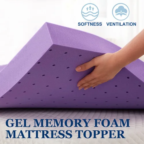 Vista 2 de SINWEEK - Cubrecolchón de espuma viscoelástica de gel de 2 pulgadas, suave con ventilación y certificado CertiPUR-US, tamaño Queen, color púrpura