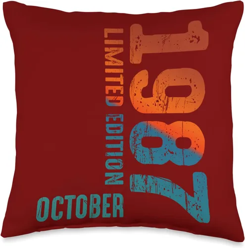 Birth Since Month October 1987 Retro Vintage Year Since Limited Edition October Year Retro 1987 Throw Pillow, 16x16, Multicolor